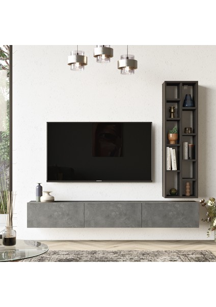 Luvio Tv Ünitesi Kitaplık 175CM Beton-Siyah Lv9-Rl