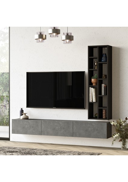 Luvio Tv Ünitesi Kitaplık 175CM Beton-Siyah Lv9-Rl