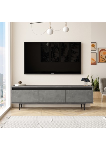 Luvio Tv Ünitesi Sehpası Metal Ayaklı 160CM Beton-Siyah Lv1-Rl