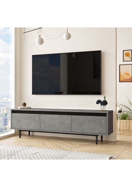 Luvio Tv Ünitesi Sehpası Metal Ayaklı 160CM Beton-Siyah Lv1-Rl