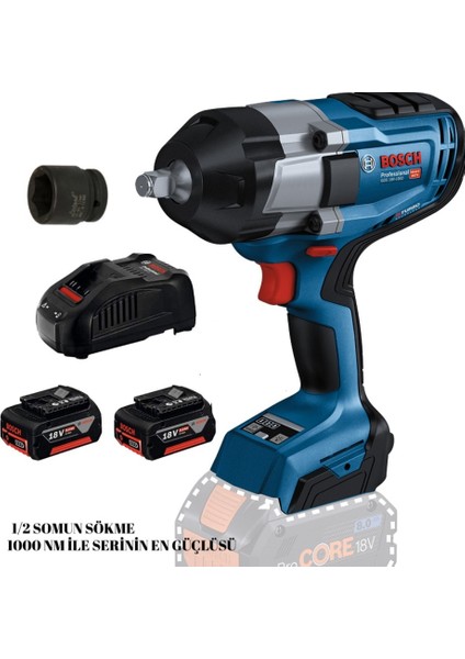 Professional Gds 18V-1000 Çift Akülü Darbeli Somun Sıkma Makinesi