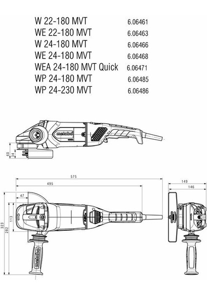 W 22-180 Mvt Büyük Taşlama 2200 W 180 mm