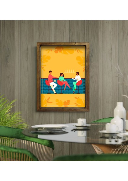 Gift Cafe & Bar & Restaurant Konseptli Doğal Masif Ahşap Çerçeveli Tablo 45X65CM-76 modelleri