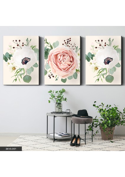 Çiçekler 3 Parça Kanvas - Canvas Tablo