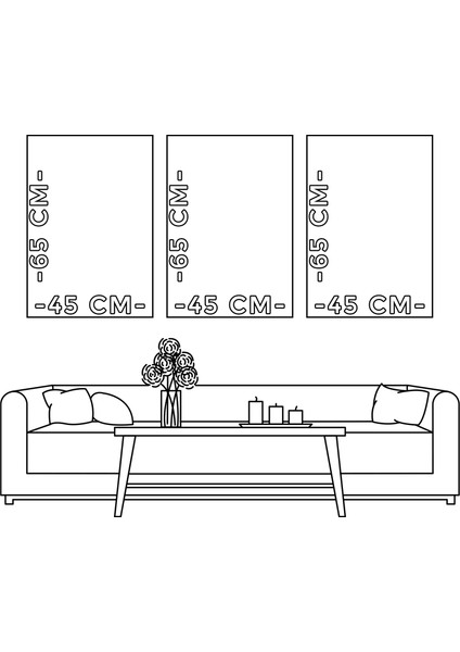 Çiçekler Kelebekler 3 Parça Kanvas - Canvas Tablo