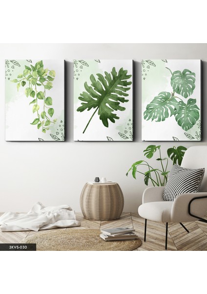 Yapraklar 3 Parça Kanvas - Canvas Tablo