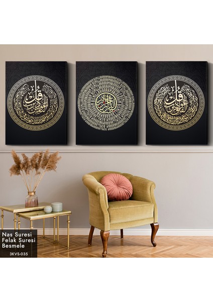 Felak Nas Besmele 3 Parça Kanvas - Canvas Tablo