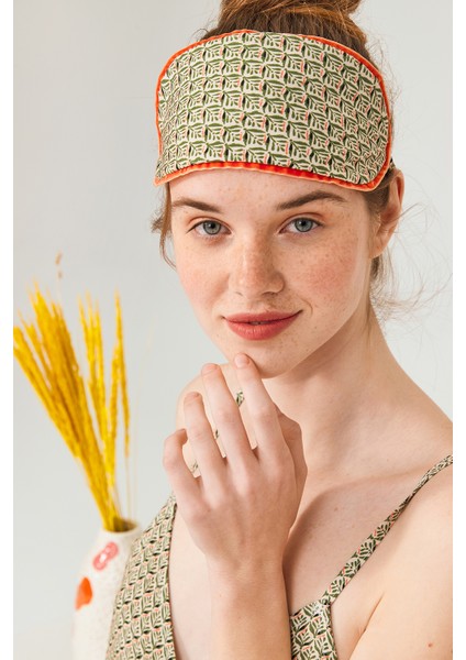 100% Viskon Kumaş Haki Yeşil Üçgen Tasarım Desenli Askılı Kruvaze Gecelik fiyatları