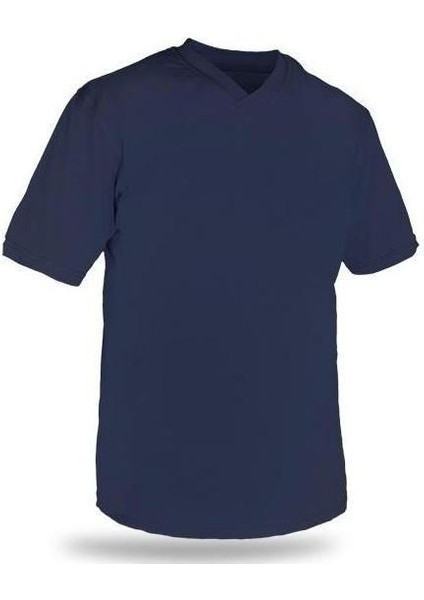 T-Shirt V Yaka Kısakol Pamuk Cepli Lacivert