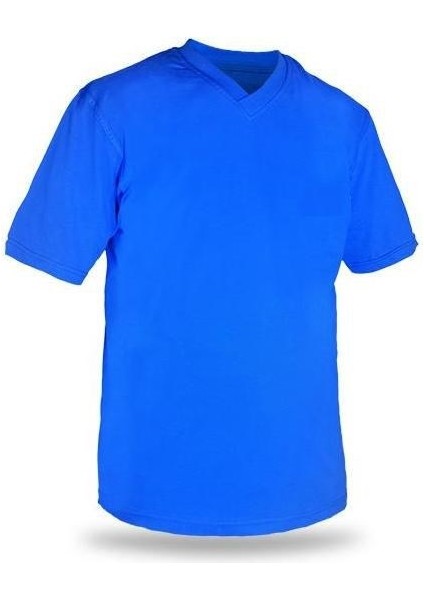 T-Shirt V Yaka Kısakol Pamuk Cepli Saks Mavi