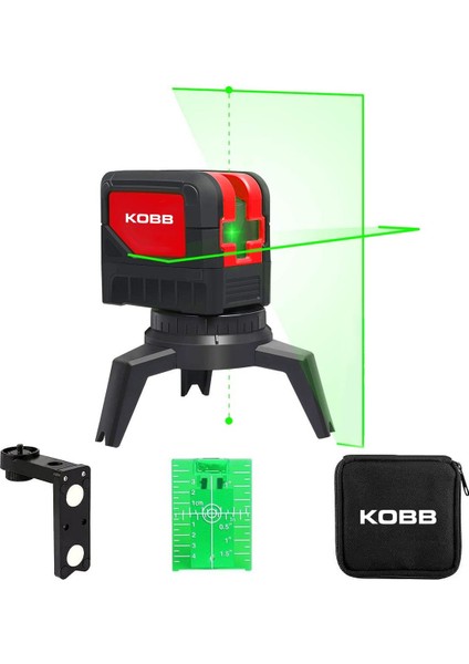 Kobb KBL92G 30 Metre Profesyonel Yatay ve Dikey Otomatik Hizalamalı Yeşil Çapraz Çizgi Lazer, 2 Noktalı Şakül Lazer Distomat + Mini Tripod