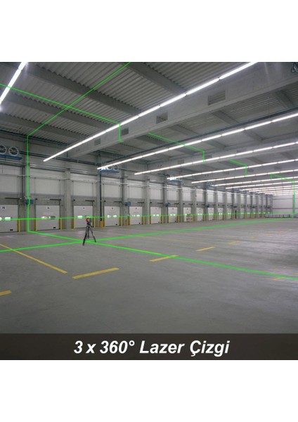 Kobb KBL34G 40 Metre Profesyonel Li-Ion Şarjlı 3X360⁰ Otomatik Hizalamalı Yeşil Çapraz Çizgi Lazer Distomat