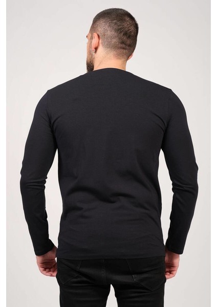 Erkek Sıfır Yaka Uzun Kol Basic T-Shirt Lacivert modelleri