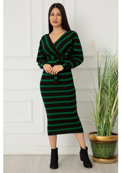 Bayan Kruvaze Midi Boy Sırt Bantlı Elbise 0216 fiyatları