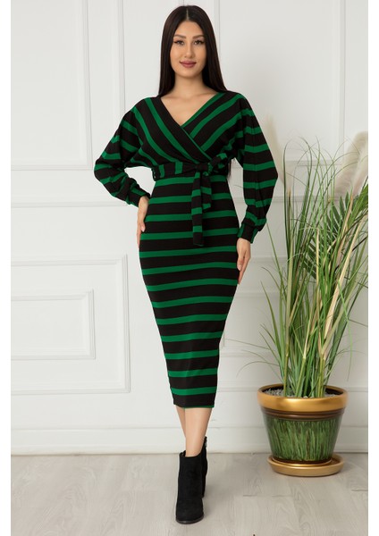 Bayan Kruvaze Midi Boy Sırt Bantlı Elbise 0216 modelleri