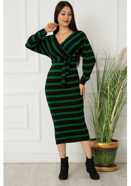 Bayan Kruvaze Midi Boy Sırt Bantlı Elbise 0216 fırsatları