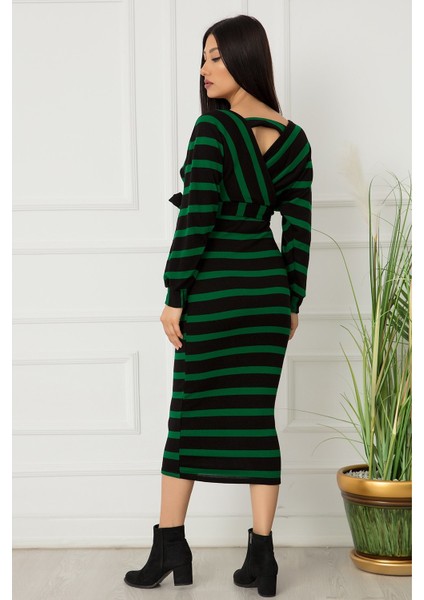 Bayan Kruvaze Midi Boy Sırt Bantlı Elbise 0216 indirimleri