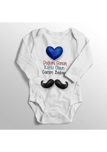 Bebek Beyaz Bıyıklı Doğum Günün Kutlu Olsun Canım Babam Yazılı Zıbın
