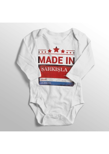 Unisex Bebek Beyaz Sivas Şarkışla Sokak Tabelası Baskılı Zıbın