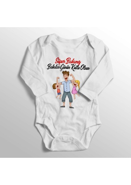 Bebek Beyaz Süper Babamız Babalar Günü Baskılı Zıbın