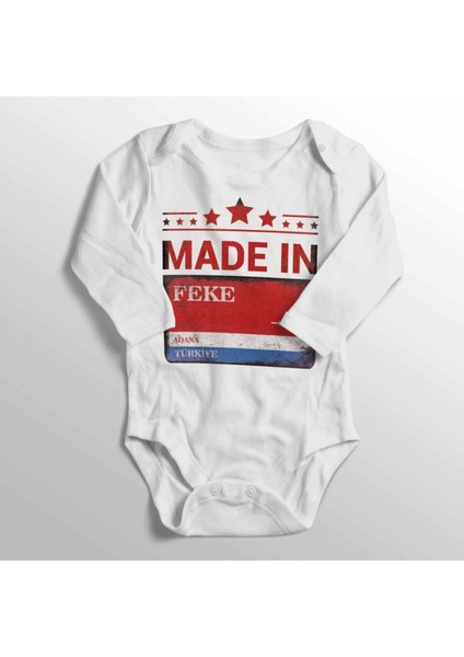 Unisex Bebek Beyaz Adana Feke Sokak Tabelası Baskılı Zıbın