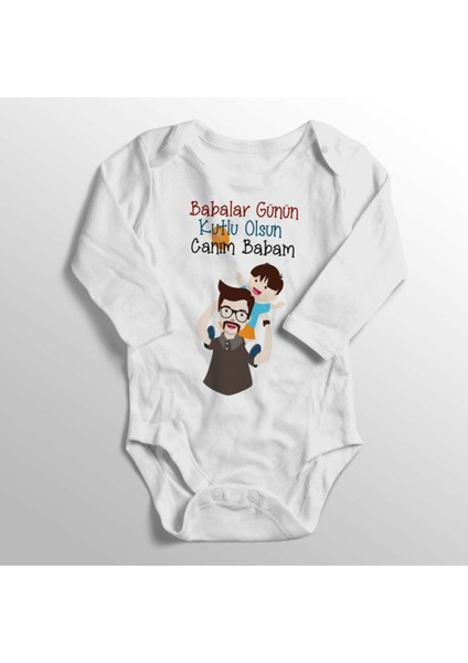 Erkek Bebek Beyaz Babalar Günü Hediyesi Baskılı Zıbın