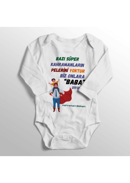 Erkek Bebek Beyaz Kahraman Babam Babaya Baskılı Zıbını