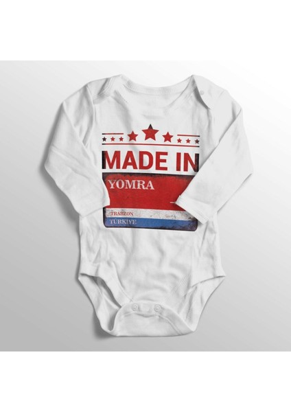 Unisex Bebek Beyaz Trabzon Yomra Sokak Tabelası Baskılı Zıbın