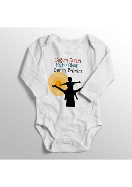 Bebek Beyaz Doğum Günün Kutlu Olsun Babam Baskılı Zıbın