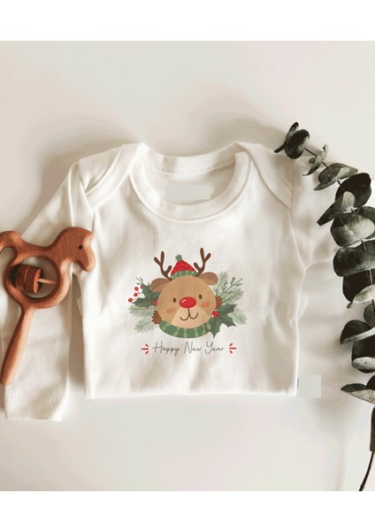 Yeni Yıl Ayıcık Uzun Kol Çıtçıtlı Organik Bebek Body