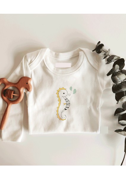 Deniz Atı Uzun Kol Çıtçıtlı Organik Bebek Body