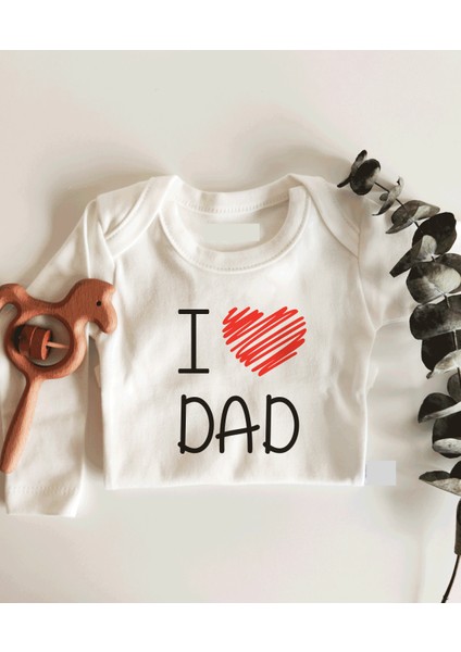 I Love Dad Uzun Kol Çıtçıtlı Organik Bebek Body