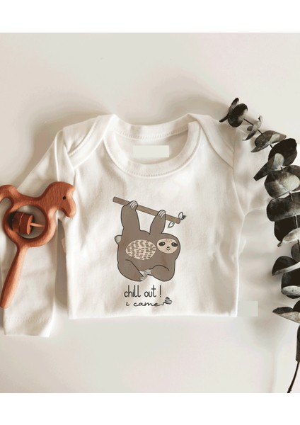 Chill Out Sloth Uzun Kol Çıtçıtlı Organik Bebek Body