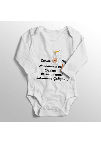 Unisex Bebek Beyaz Baskılı Zıbın