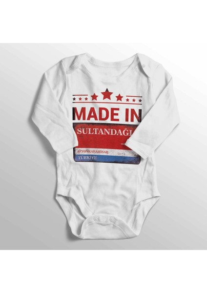 Unisex Bebek Beyaz Afyonkarahisar Sultandağı Sokak Tabelası Baskılı Zıbın