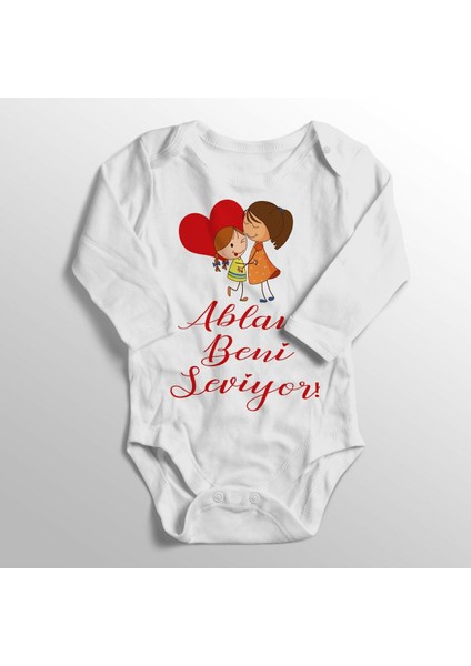 Unisex Bebek Beyaz Ablam Beni Seviyor Baskılı Bebek Zıbını