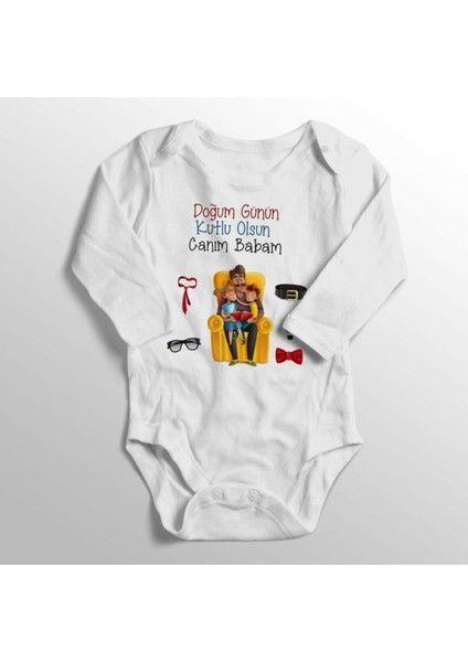 Bebek Beyaz Doğum Günü Baskılı Hediye Zıbın