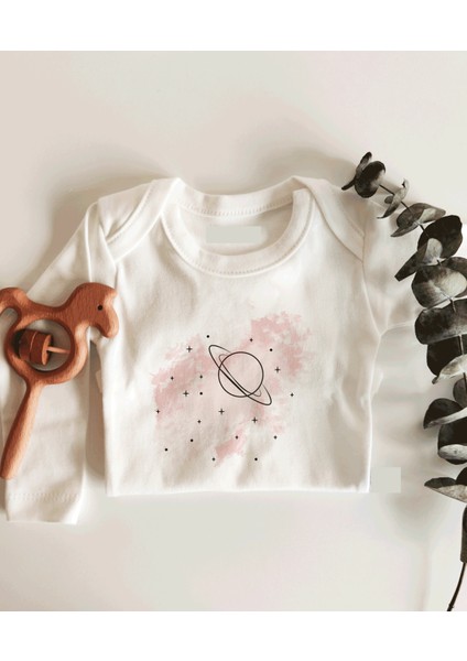 Pembe Gezegen Uzun Kol Çıtçıtlı Organik Bebek Body