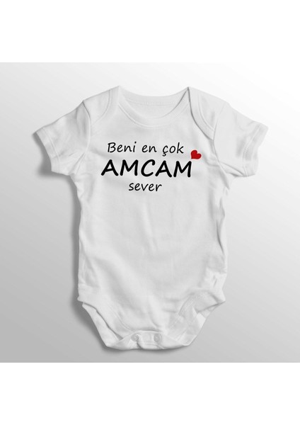 Beni En Çok Amcam Sever Yazılı Baskılı Bebek Zıbını