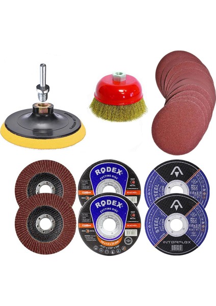 25 Parça Avuç İçi Spiral Taşlama Makinesi Cırt Zımpara Flap İnox Metal Kesme Kesici Disk Seti 115 mm