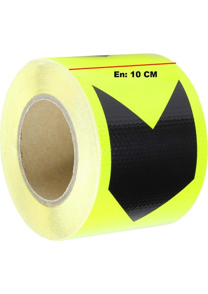 Reflektörlü Reflektif Fosforlu Şerit Bant 10 cm Eninde Sarı-Siyah İkaz Bandı (1 METRE)