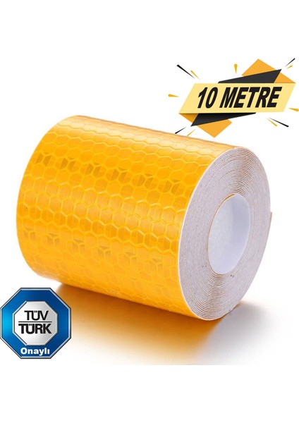 Tüvtürk Onaylı Reflektörlü Reflektif Fosforlu Şerit Bant Sarı Reflekte İkaz Bandı (10 METRE)