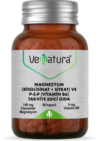 Magnezyum (Bisglisinat+Sitrat) Ve P5p (Vitamin B6) 60 Kapsül