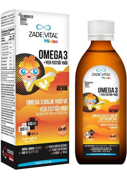 Miniza Omega 3 - Yer Fıstığı Yağı Içeren Sıvı Takviye Edici Gıda 150 Ml