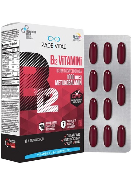 Zade Vital Vitamin B12 30 Yumuşak Kapsül