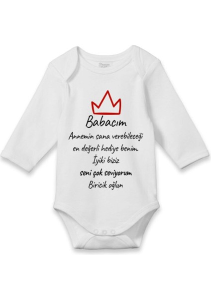 Unisex Bebek Beyaz Biricik Oğlun Baskılı Zıbın
