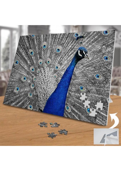 Gri ve Mavi Tüylü Tavus Kuşu 240 Parça Puzzle YAPBOZ-75448