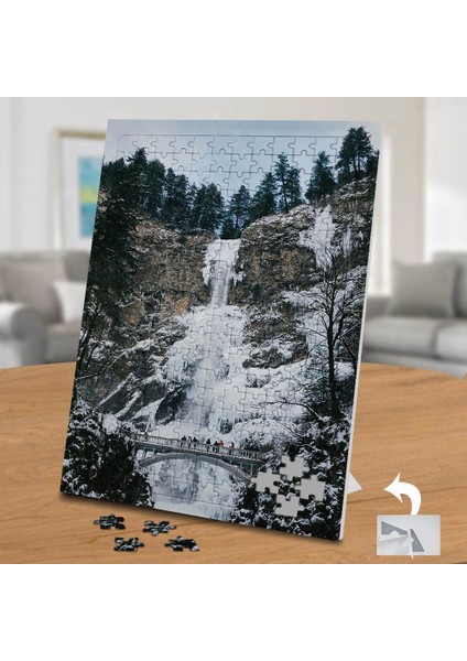 Karlı Dağ Yolunda Şelale Manzarası 240 Parça Puzzle Yapboz -74773