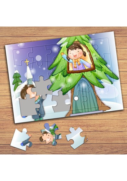 Mutlu Çocuklar ve Ağaç Ev Çocuklara Özel Puzzle Yapboz TABLO-43712