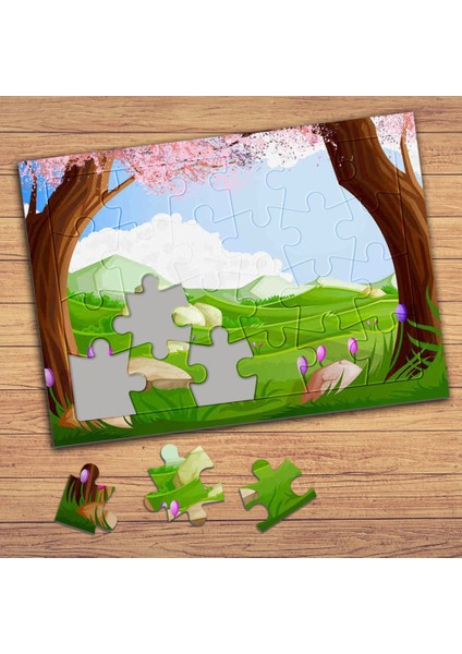 Yeşil Doğa Manzarası Çocuklara Özel Puzzle Yapboz TABLO-28787